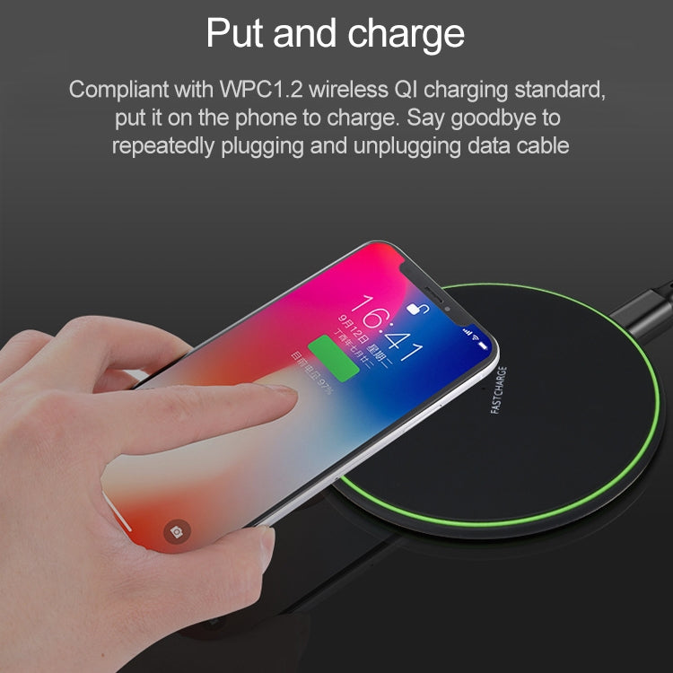 แท่นชาร์จไร้สาย KD-1 ชาร์จเร็ว 10W แบบบางพิเศษ สำหรับโทรศัพท์ Android และ iPhone, ชาร์จเร็ว, สีดำ