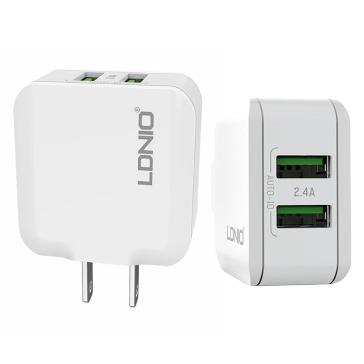 หัวชาร์จคู่ USB 2.4A LDNIO A2201 ที่ชาร์จเดินทาง ชาร์จตรง อะแดปเตอร์โทรศัพท์มือถือ พร้อมสายข้อมูล 8 พิน, 8 พิน