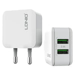 หัวชาร์จคู่ USB 2.4A LDNIO A2201 ที่ชาร์จเดินทาง ชาร์จตรง อะแดปเตอร์โทรศัพท์มือถือ พร้อมสายข้อมูล Type-C, Type-C