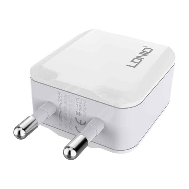หัวชาร์จคู่ USB 2.4A LDNIO A2201 ที่ชาร์จเดินทาง ชาร์จตรง อะแดปเตอร์โทรศัพท์มือถือ พร้อมสายข้อมูล Type-C, Type-C