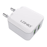 หัวชาร์จคู่ USB 2.4A LDNIO A2201 ที่ชาร์จเดินทาง ชาร์จตรง อะแดปเตอร์โทรศัพท์มือถือ พร้อมสายข้อมูล Type-C, Type-C