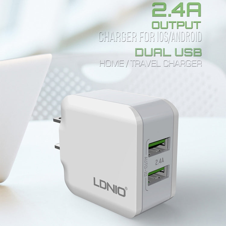 หัวชาร์จคู่ USB 2.4A LDNIO A2201 ที่ชาร์จเดินทาง ชาร์จตรง อะแดปเตอร์โทรศัพท์มือถือ พร้อมสายข้อมูล Type-C, Type-C