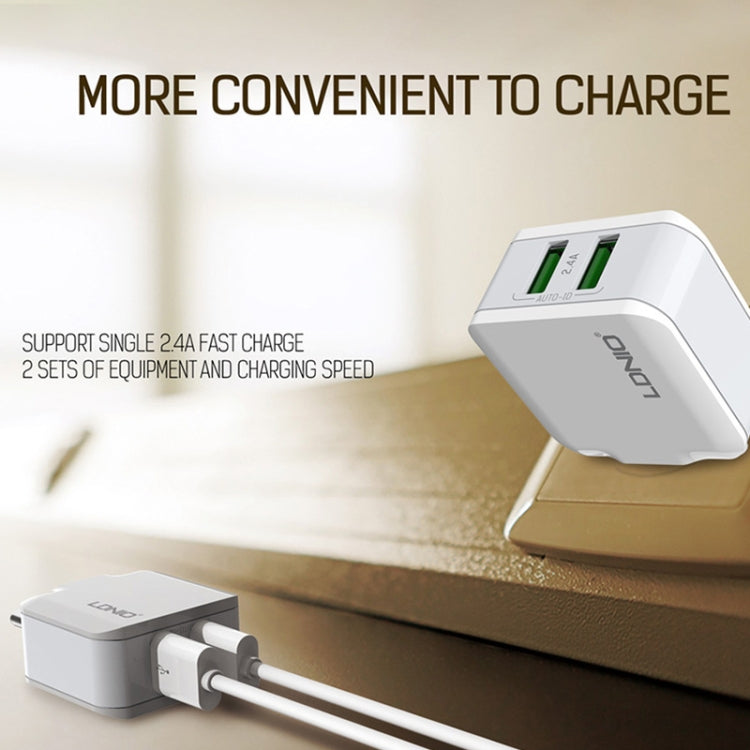 หัวชาร์จคู่ USB 2.4A LDNIO A2201 ที่ชาร์จเดินทาง ชาร์จตรง อะแดปเตอร์โทรศัพท์มือถือ พร้อมสายข้อมูล Type-C, Type-C