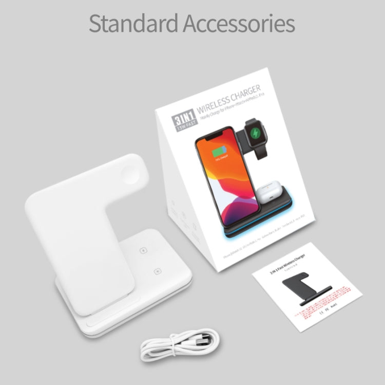 แท่นชาร์จไร้สายแม่เหล็กตั้งฉาก Z5A QI สำหรับโทรศัพท์มือถือ, Apple Watch, AirPods / Samsung Galaxy Buds / Huawei Free Buds พร้อมไฟวงแหวนสัมผัส, Z5A