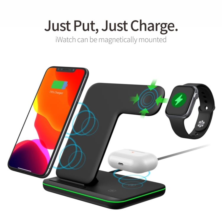 แท่นชาร์จไร้สายแม่เหล็กตั้งฉาก Z5A QI สำหรับโทรศัพท์มือถือ, Apple Watch, AirPods / Samsung Galaxy Buds / Huawei Free Buds พร้อมไฟวงแหวนสัมผัส, Z5A