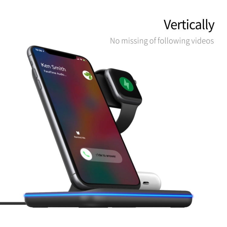 แท่นชาร์จไร้สายแม่เหล็กตั้งฉาก Z5A QI สำหรับโทรศัพท์มือถือ, Apple Watch, AirPods / Samsung Galaxy Buds / Huawei Free Buds พร้อมไฟวงแหวนสัมผัส, Z5A