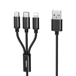 REMAX RC-131TH สายชาร์จ 3 in 1 USB เป็น 8 พิน & USB-C / Type-C & Micro USB ยาว 1 เมตร 2.8A