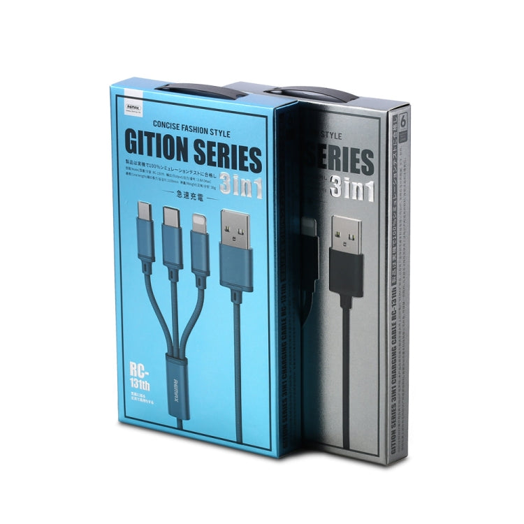 REMAX RC-131TH สายชาร์จ 3 in 1 USB เป็น 8 พิน & USB-C / Type-C & Micro USB ยาว 1 เมตร 2.8A