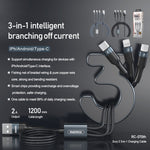 REMAX RC-070TH สายชาร์จ 3 in 1 USB เป็น 8 พิน & USB-C / Type-C & Micro USB ยาว 1.2 เมตร 2A