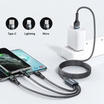 REMAX RC-070TH สายชาร์จ 3 in 1 USB เป็น 8 พิน & USB-C / Type-C & Micro USB ยาว 1.2 เมตร 2A