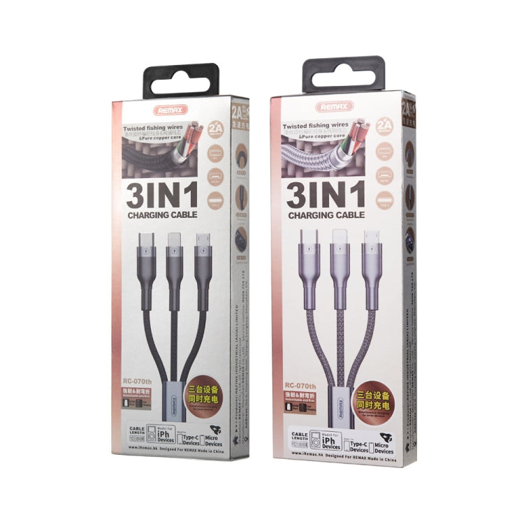 REMAX RC-070TH สายชาร์จ 3 in 1 USB เป็น 8 พิน & USB-C / Type-C & Micro USB ยาว 1.2 เมตร 2A