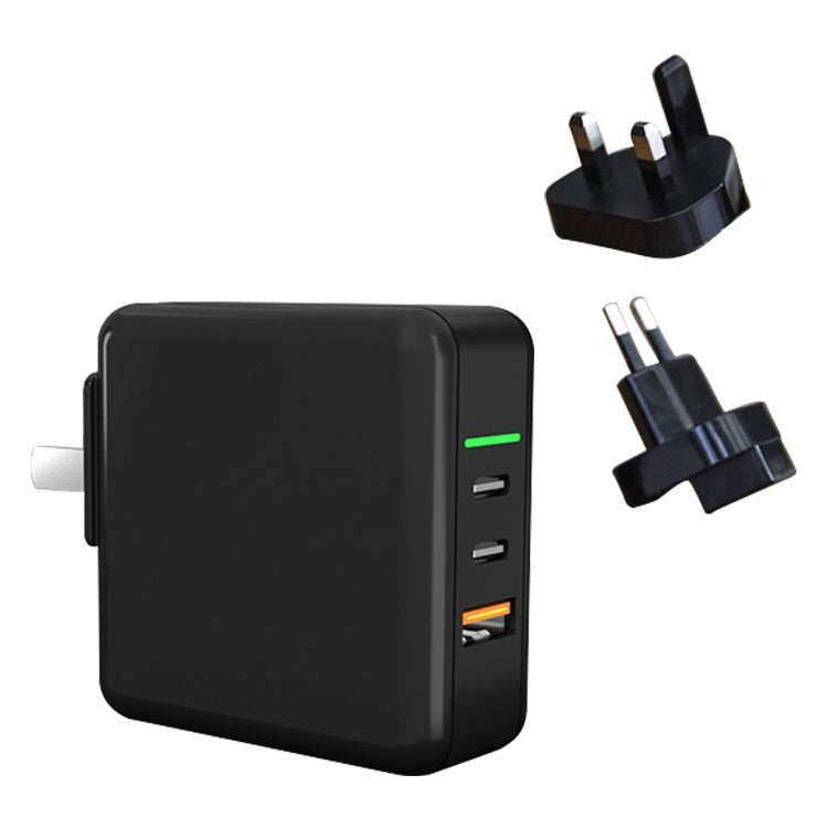65W USB Ports x 1 + Type-C Port x 2 GaN Portable Mini Fast Charger Travel Charger with UK & US & EU Plug Set