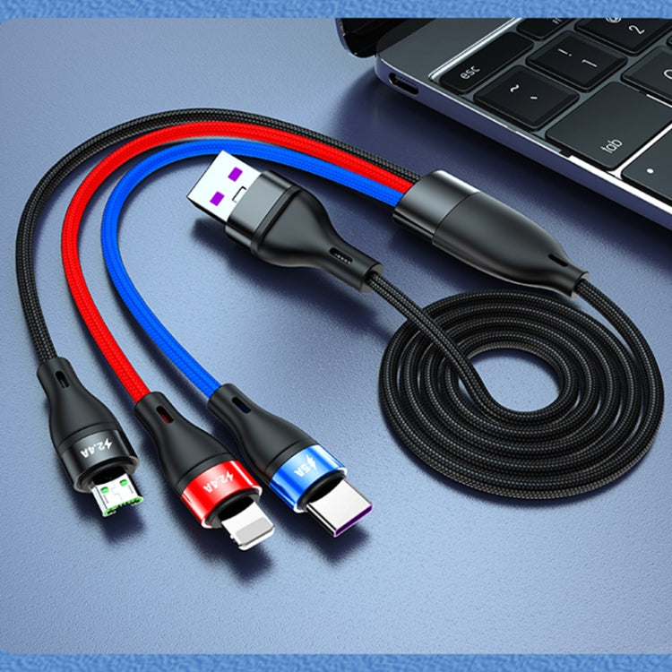 สายชาร์จข้อมูลเร็ว 40W 5A USB เป็น Micro USB + USB-C / Type-C + 8 พิน ความยาวสาย: 1.2 เมตร, 1.2 เมตร