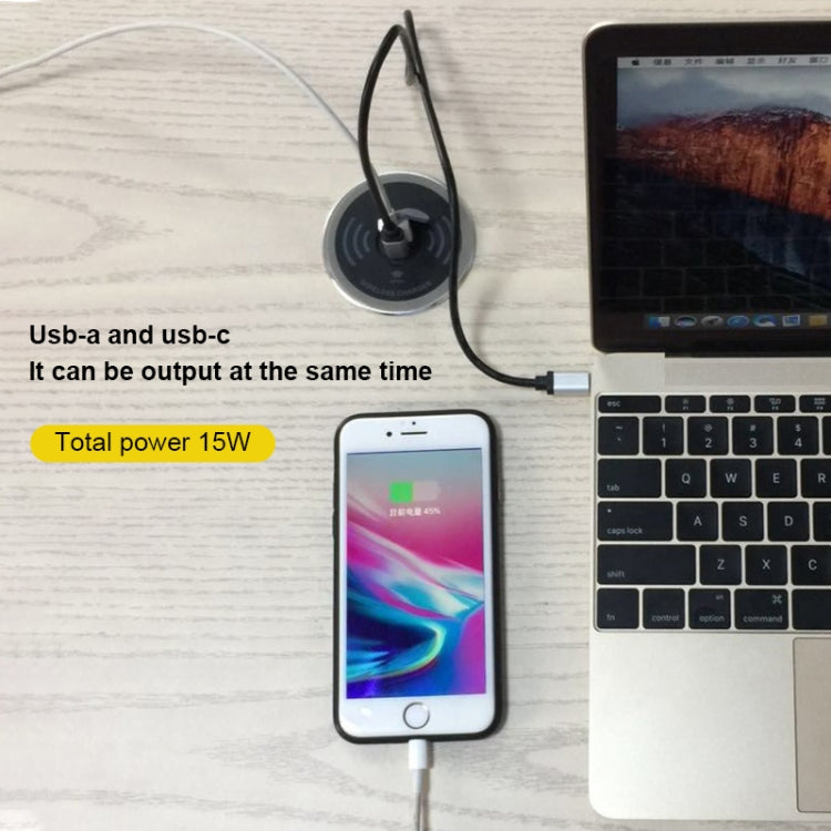 แท่นชาร์จไร้สายฝังในโต๊ะ KP-ZMC พร้อมสายเชื่อมต่อ PD+USB ยาว 1.2 เมตร