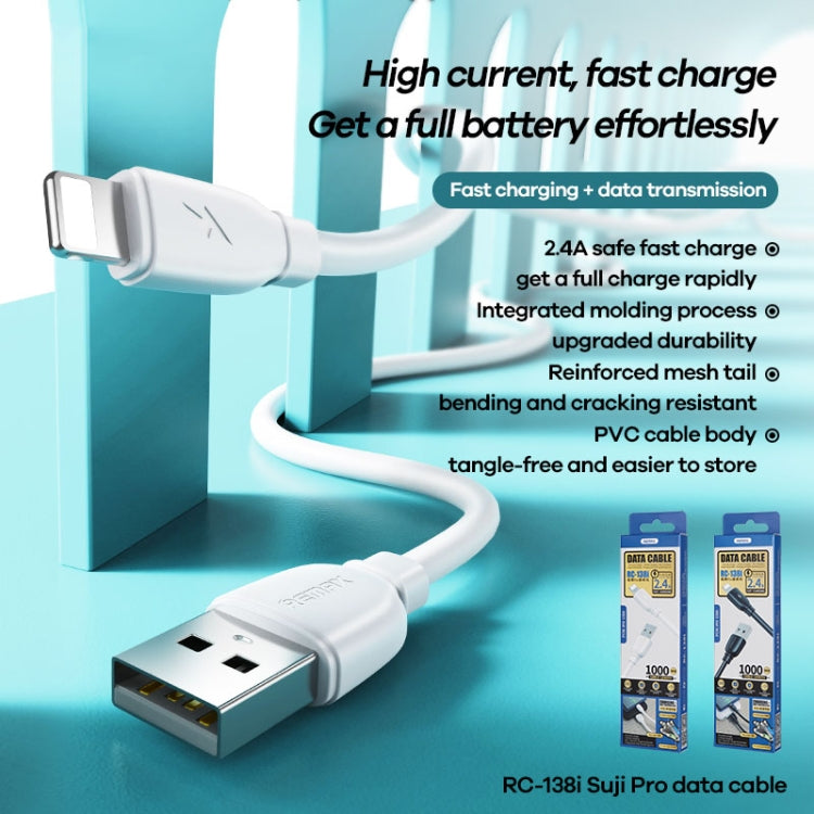 REMAX RC-138i สายชาร์จข้อมูลชาร์จเร็ว 2.4A USB เป็น 8 พิน Suji Pro ความยาวสาย 1 เมตร, 8 พิน