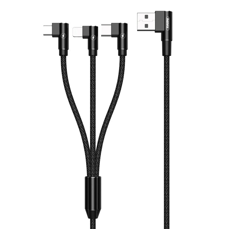 REMAX RC-167th สายชาร์จ 3 in 1 2.1A USB เป็น 8 พิน + USB-C / Type-C + Micro USB แบบข้อศอก ความยาวสาย 1 เมตร