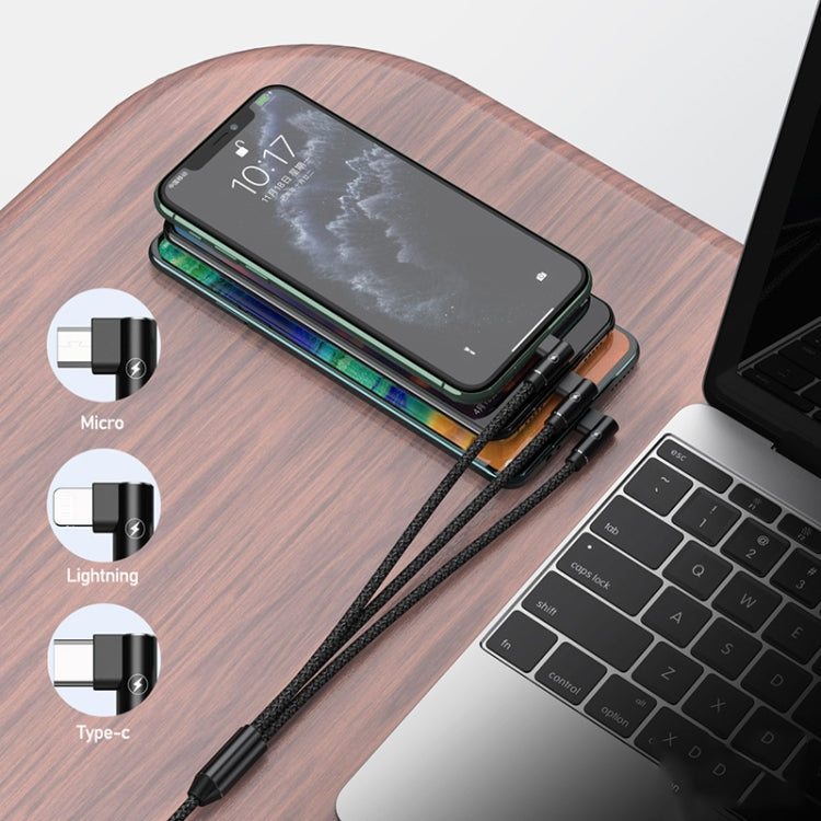REMAX RC-167th สายชาร์จ 3 in 1 2.1A USB เป็น 8 พิน + USB-C / Type-C + Micro USB แบบข้อศอก ความยาวสาย 1 เมตร