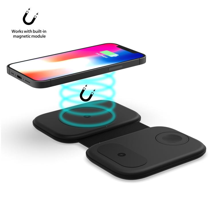 แท่นชาร์จไร้สายแม่เหล็กพับได้อเนกประสงค์ 3 ใน 1 15W สำหรับ iPhone ซีรีส์ & Apple Watch & AirPods, รุ่น F20