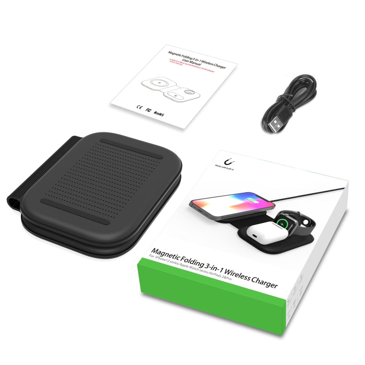 แท่นชาร์จไร้สายแม่เหล็กพับได้อเนกประสงค์ 3 ใน 1 15W สำหรับ iPhone ซีรีส์ & Apple Watch & AirPods, รุ่น F20