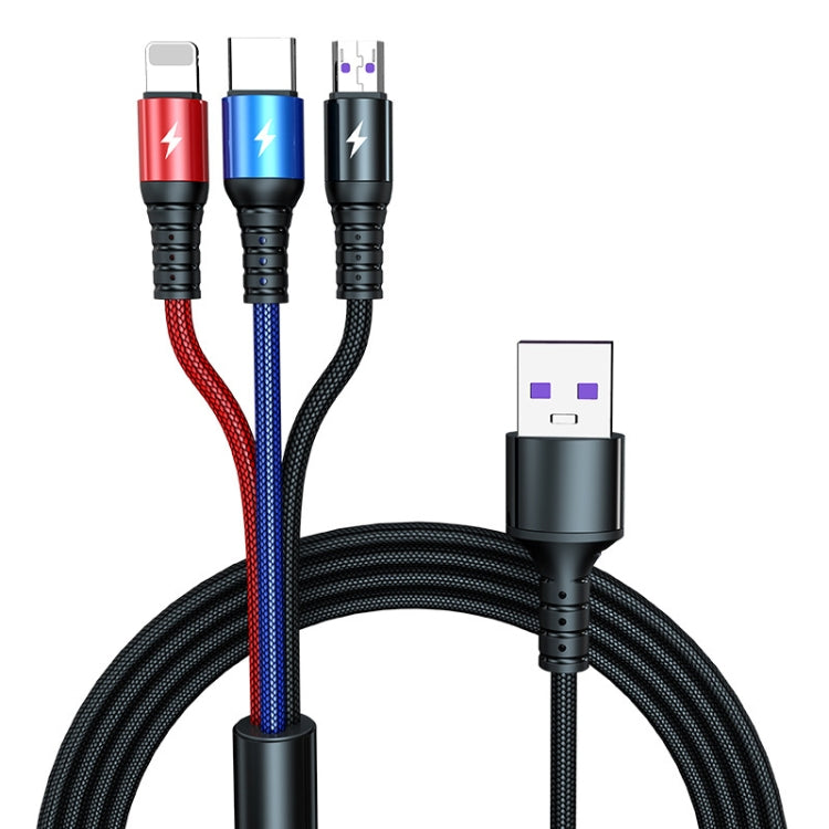 K061 สายชาร์จข้อมูลชาร์จเร็ว 1.2 เมตร 5A 3 in 1 USB เป็น 8 พิน + USB-C / Type-C + Micro USB แบบกลม
