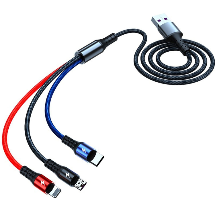 K061 สายชาร์จข้อมูลชาร์จเร็ว 1.2 เมตร 5A 3 in 1 USB เป็น 8 พิน + USB-C / Type-C + Micro USB แบบกลม