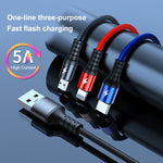 K061 สายชาร์จข้อมูลชาร์จเร็ว 1.2 เมตร 5A 3 in 1 USB เป็น 8 พิน + USB-C / Type-C + Micro USB แบบกลม