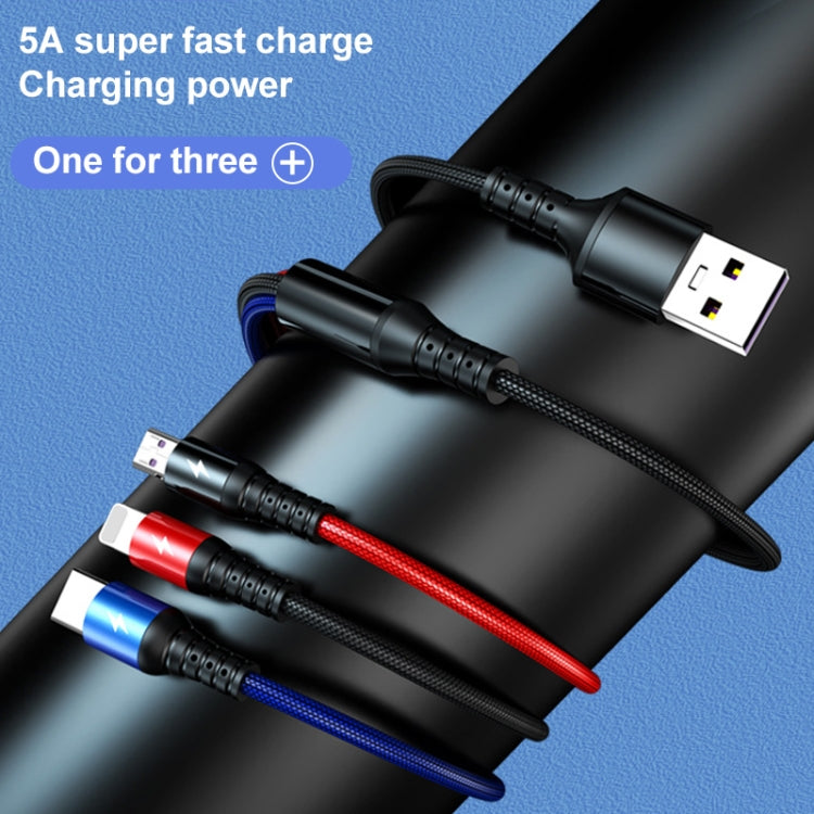 K061 สายชาร์จข้อมูลชาร์จเร็ว 1.2 เมตร 5A 3 in 1 USB เป็น 8 พิน + USB-C / Type-C + Micro USB แบบกลม