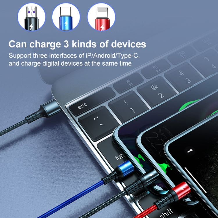 K061 สายชาร์จข้อมูลชาร์จเร็ว 1.2 เมตร 5A 3 in 1 USB เป็น 8 พิน + USB-C / Type-C + Micro USB แบบกลม