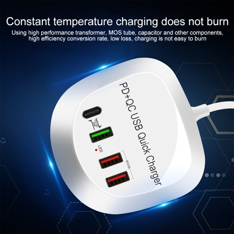 WLX-T3P ที่ชาร์จ USB อัจฉริยะชาร์จเร็วมัลติฟังก์ชัน PD + QC 4 in 1, WLX-T3P ปลั๊ก AU, WLX-T3P ปลั๊ก EU, WLX-T3P ปลั๊ก UK, WLX-T3P ปลั๊ก US
