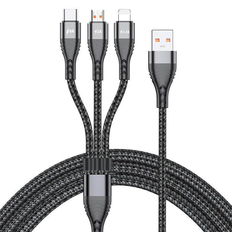 ADC-138 สายชาร์จข้อมูลถักชาร์จเร็ว 66W 3 in 1 USB เป็น 8 พิน + Micro USB + USB-C / Type-C ความยาวสาย 1.2 เมตร