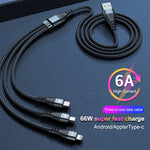 ADC-138 สายชาร์จข้อมูลถักชาร์จเร็ว 66W 3 in 1 USB เป็น 8 พิน + Micro USB + USB-C / Type-C ความยาวสาย 1.2 เมตร