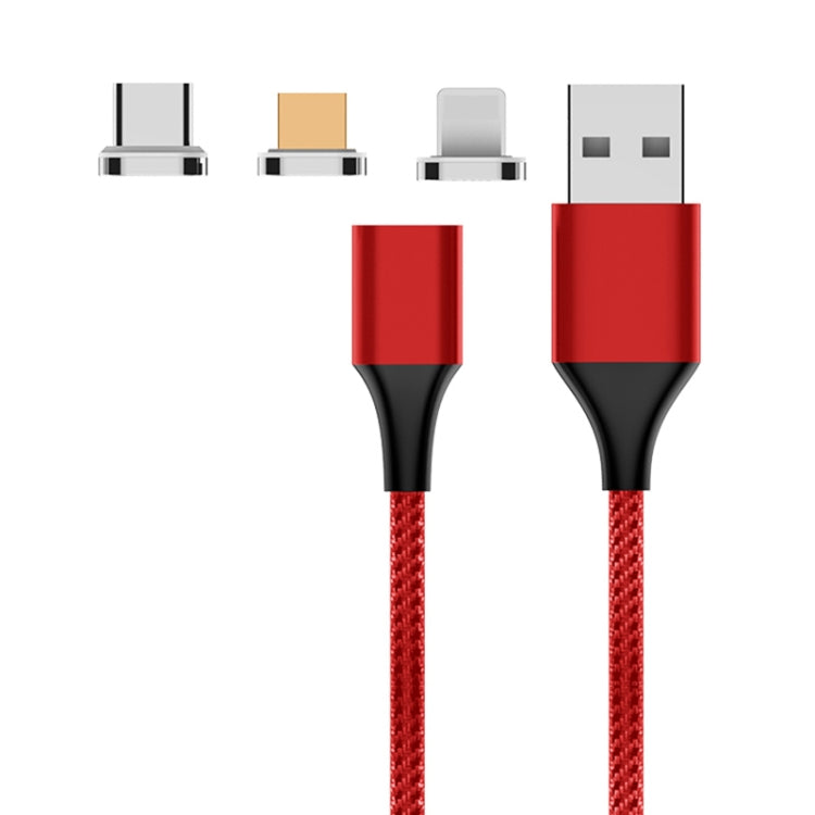 สายข้อมูลแม่เหล็กถักไนลอน M11 3 in 1 3A USB เป็น 8 Pin + Micro USB + USB-C / Type-C ความยาวสาย: 1 เมตร