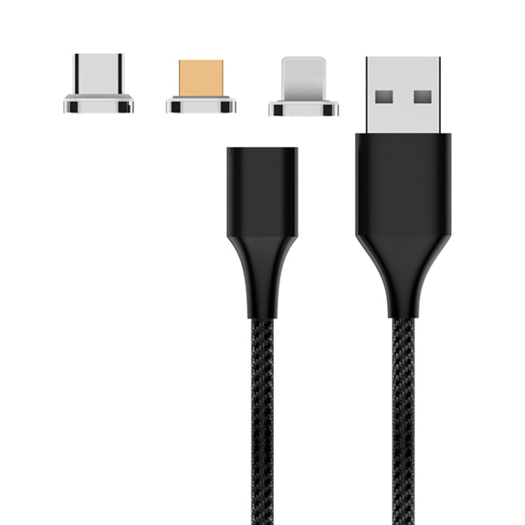 สายข้อมูลแม่เหล็กถักไนลอน M11 3 in 1 3A USB เป็น 8 Pin + Micro USB + USB-C / Type-C ความยาวสาย: 2 เมตร