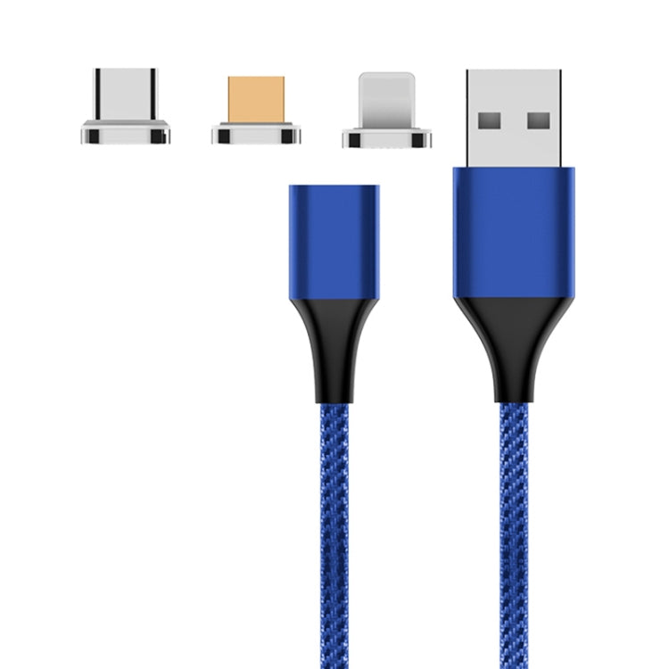 สายข้อมูลแม่เหล็กถักไนลอน M11 3 in 1 3A USB เป็น 8 Pin + Micro USB + USB-C / Type-C ความยาวสาย: 2 เมตร