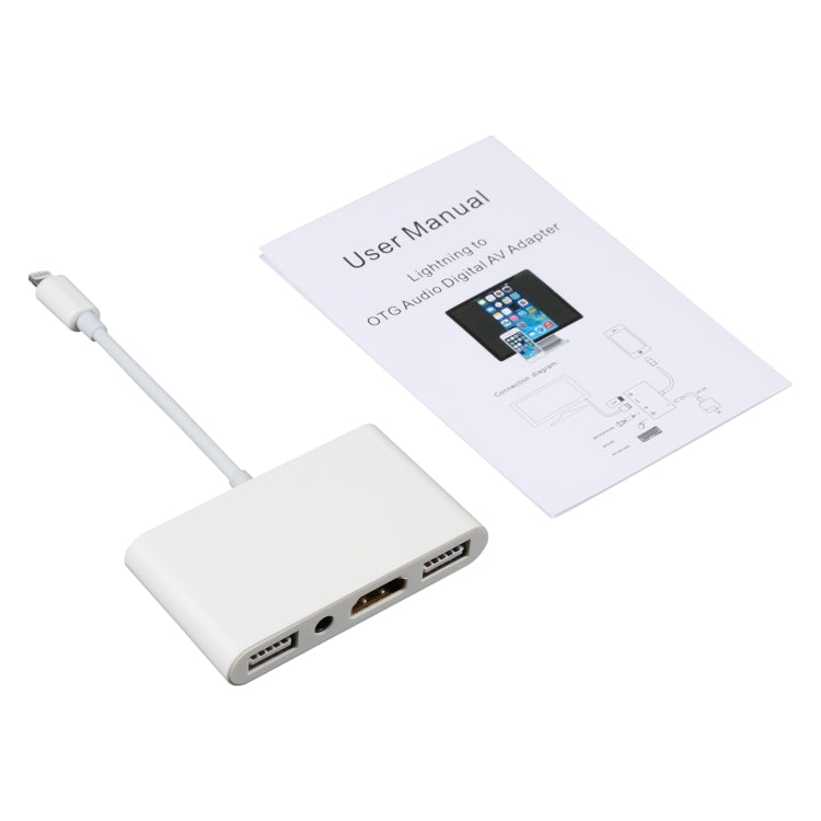 อะแดปเตอร์ OTG เสียงดิจิทัล AV 4 in 1 8 พิน เป็น USB คู่ + AUX 3.5 มม. + HDMI