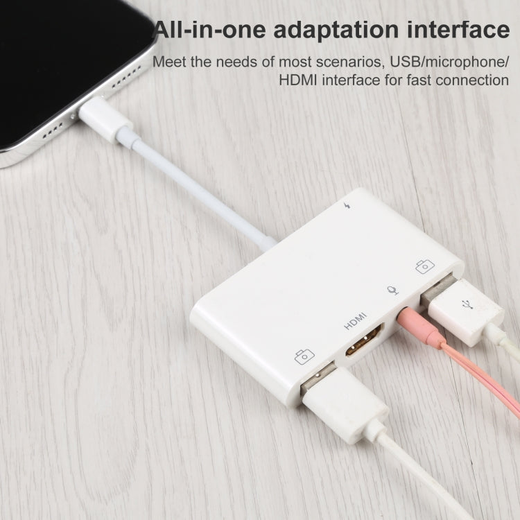 อะแดปเตอร์ OTG เสียงดิจิทัล AV 4 in 1 8 พิน เป็น USB คู่ + AUX 3.5 มม. + HDMI