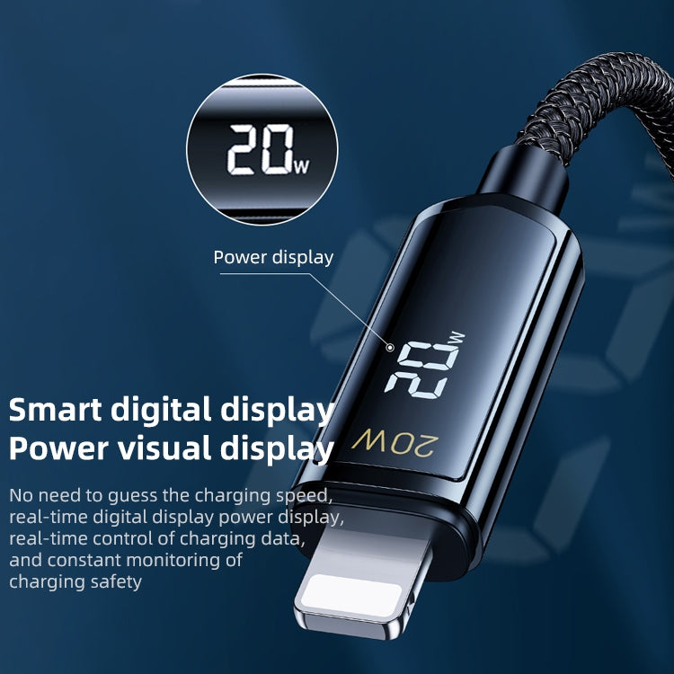 REMAX RC-128i สายชาร์จข้อมูลถักชาร์จเร็ว 20W Type-C / USB-C เป็น 8 พิน พร้อมจอแสดงผลดิจิทัลอัจฉริยะ อัลลอยด์สังกะสี ความยาว 1.2 เมตร