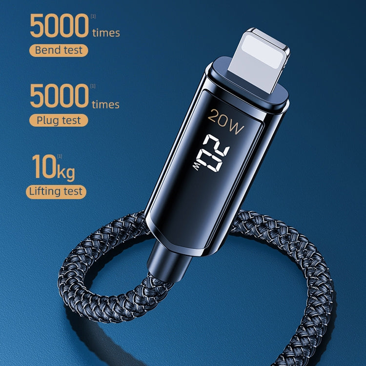 REMAX RC-128i สายชาร์จข้อมูลถักชาร์จเร็ว 20W Type-C / USB-C เป็น 8 พิน พร้อมจอแสดงผลดิจิทัลอัจฉริยะ อัลลอยด์สังกะสี ความยาว 1.2 เมตร