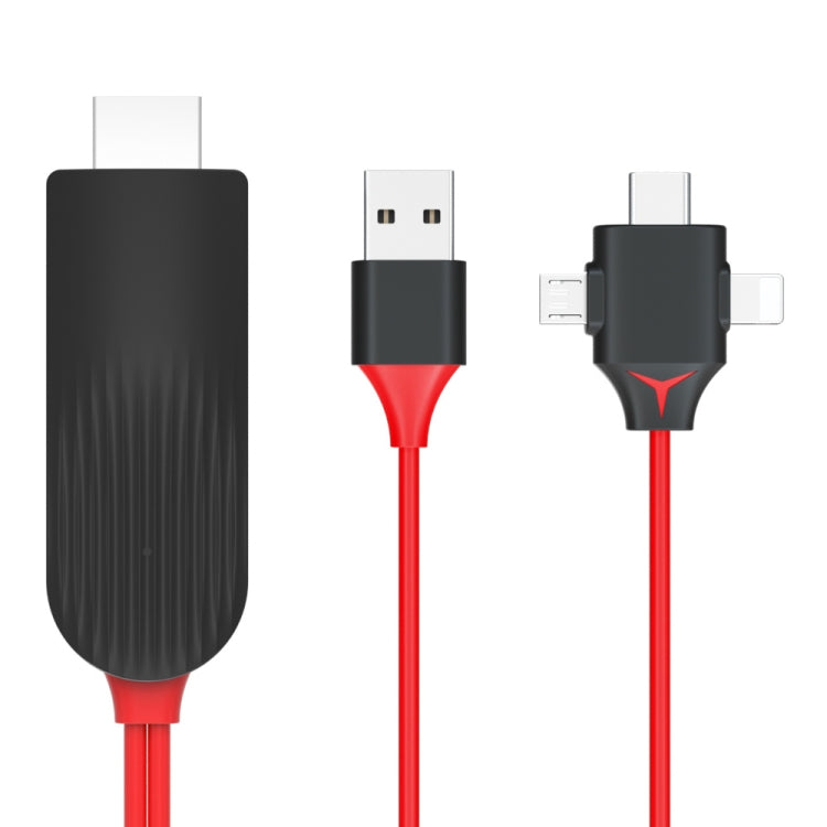 สายแปลงวิดีโอ MiraScreen L7-8 3 in 1 8 พิน + Micro USB + USB-C / Type-C เป็น HDMI ความยาวสาย: 2 ม. 3 in 1 HDMI