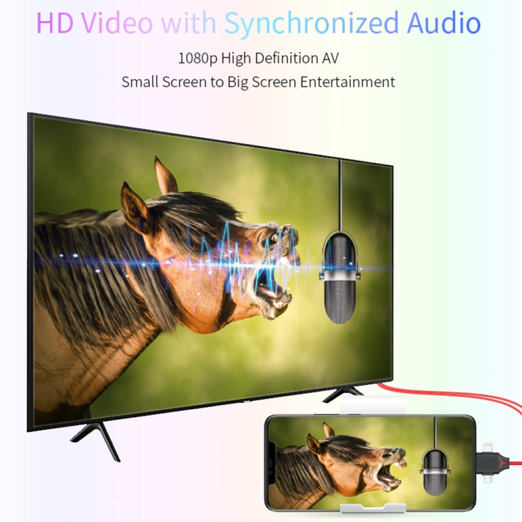 สายแปลงวิดีโอ MiraScreen L7-8 3 in 1 8 พิน + Micro USB + USB-C / Type-C เป็น HDMI ความยาวสาย: 2 ม. 3 in 1 HDMI