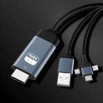 สาย HDMI P8J อะลูมิเนียม 3 in 1 8 พิน + Micro USB + USB-C / Type-C ความยาวสาย: 2 ม. 3 in 1 HDMI (อะลูมิเนียม)