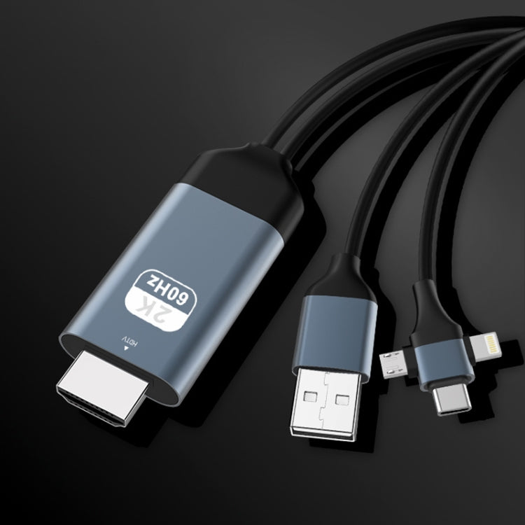 สาย HDMI P8J อะลูมิเนียม 3 in 1 8 พิน + Micro USB + USB-C / Type-C ความยาวสาย: 2 ม. 3 in 1 HDMI (อะลูมิเนียม)