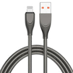 ADC-009 สายชาร์จข้อมูลชาร์จเร็วสายยางอัลลอยด์สังกะสี USB เป็น 8 พิน ความยาวสาย 1 เมตร, USB เป็น 8 พิน