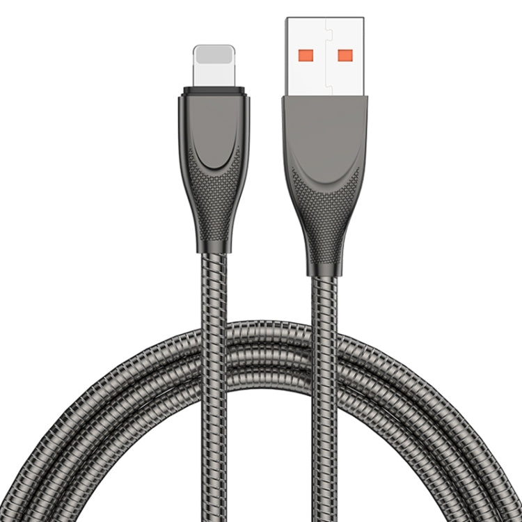 ADC-009 สายชาร์จข้อมูลชาร์จเร็วสายยางอัลลอยด์สังกะสี USB เป็น 8 พิน ความยาวสาย 1 เมตร, USB เป็น 8 พิน