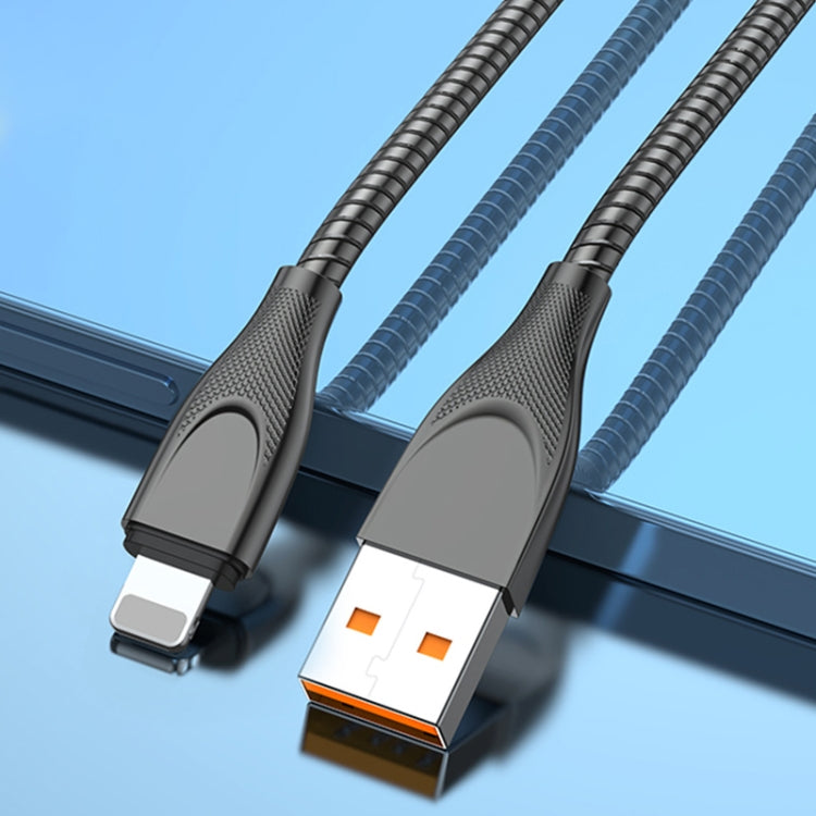 ADC-009 สายชาร์จข้อมูลชาร์จเร็วสายยางอัลลอยด์สังกะสี USB เป็น 8 พิน ความยาวสาย 1 เมตร, USB เป็น 8 พิน