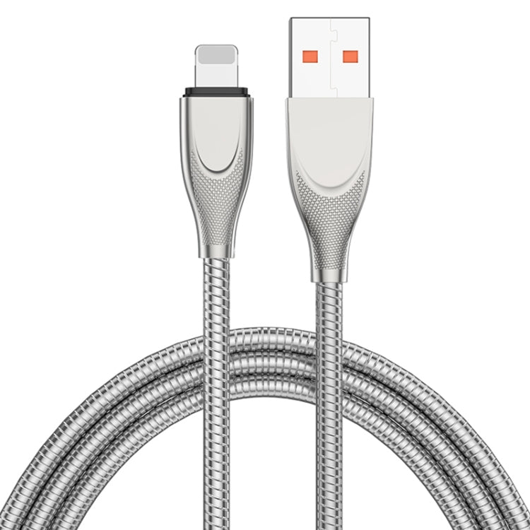 ADC-009 สายชาร์จข้อมูลชาร์จเร็วสายยางอัลลอยด์สังกะสี USB เป็น 8 พิน ความยาวสาย 1 เมตร, USB เป็น 8 พิน