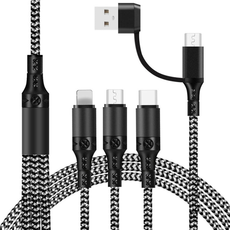 สายชาร์จข้อมูลถักชาร์จเร็ว 5 in 1 3A USB + USB-C / Type-C เป็น 8 พิน + Micro USB + USB-C / Type-C สองสี ความยาวสาย 1.2 เมตร