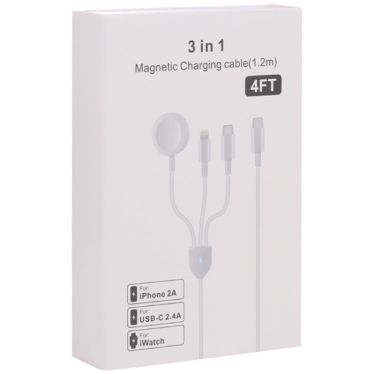 สายชาร์จข้อมูล 3 in 1 USB-C / Type-C เป็น 8 พิน + USB-C / Type-C + ที่ชาร์จไร้สายแม่เหล็กสำหรับนาฬิกา ความยาวสาย: 1.2 ม.