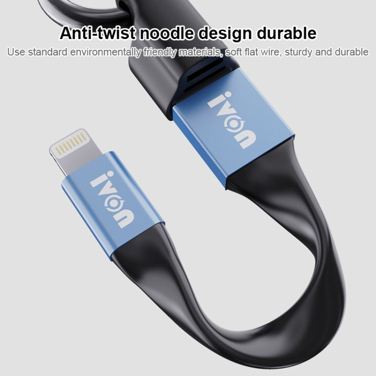 สายชาร์จข้อมูลพกพา IVON CA90 2.4A USB เป็น 8 พิน พร้อมแหวน ความยาว: 14.5 ซม.