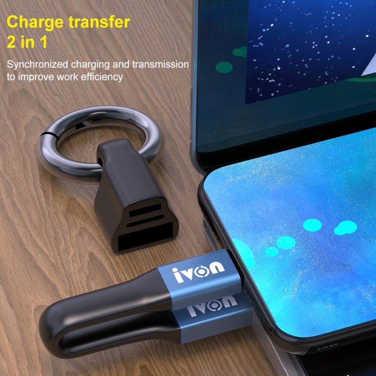 สายชาร์จข้อมูลพกพา IVON CA90 2.4A USB เป็น 8 พิน พร้อมแหวน ความยาว: 14.5 ซม.